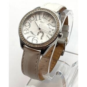 Guess Women's Watch 37mm White on Silver - New Battery - Leather Band - G75960L